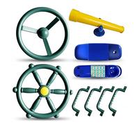 Relaxdays Accessori Torre Giochi, Set 8pz: 4 impugnature, 2 Volanti, cannocchiale, Telefono, Gioco da Giardino, Colorati