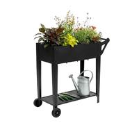 Relaxdays Aiuola rialzata, con ripiano, 2 Ruote, AxLxP: 80 x 85 x 50, Nero | Giardino, balcone & terrazza