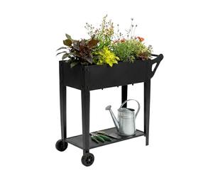 Relaxdays Aiuola rialzata, con ripiano, 2 Ruote, AxLxP: 80 x 85 x 50, Nero | Giardino, balcone & terrazza