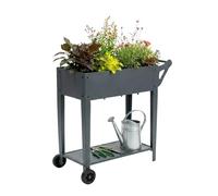 Relaxdays Aiuola rialzata con ripiano, 2 Ruote, Giardino, Balcone e terrazza, 80 x 85 x 50 cm, Colore: Antracite