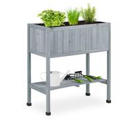 Relaxdays Aiuola Rialzata in Legno, Fioriera per Balcone e Terrazza, 80,5x74x38 cm, con Rivestimento per Posa, Grigio