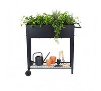 Relaxdays Aiuola rialzata, ripiano, Ruote, Giardino, Balcone & terrazza, HxBxT: 80 x 85 x 50 cm, Nera