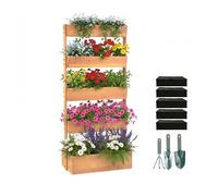 Relaxdays Aiuola Verticale in Legno HxLxP: 180x80x48 cm, 5 cassoni, Balcone/terrazza, Telo TNT &