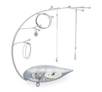 Relaxdays Espositore Gioielli ad Albero, Ripiano a Foglia, Porta Collane, Orecchini & Bracciali, 12 Supporti, Argento