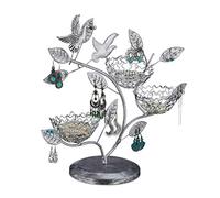 relaxdays Albero Portagioie, 88 Fori per Orecchini, 3 Ciotole Portaoggetti per Anelli, in Ferro, Design Vintage, Argento