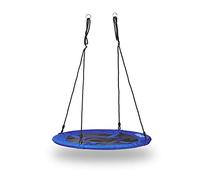 Relaxdays Altalena a Nido Rotonda, Sedia Sospesa da Giardino, capacità Fino 100 kg, HxLxP: 145 x 100 x 100 cm, Blu Scuro