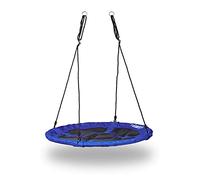 Relaxdays Altalena a Nido Rotonda, Sedia Sospesa da Giardino, capacità Fino 100 kg, HxLxP: 150 x 110 x 110 cm, Blu Scuro
