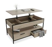 Relaxdays, Alzata, 2 cassetti, 4 Scomparti, HLP 48 x 100 x 50 cm, tavolino Industriale, 70% Fibra, Legno Chiaro/Nero, 63 x 100 x 50 cm