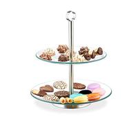 Relaxdays Alzata a 2 Piani, Vassoio Rotondo, Alzatina, Centro Tavola, Espositore, Vetro, Acciaio, Argento/Trasparente