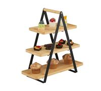 Relaxdays Alzata con 3 Piatti per Dolci, Snack e Formaggi, Centrotavola Porta Frutta, HLP 42x41x16,5 cm, bambù e Ferro