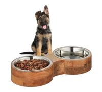 Relaxdays Ciotole Cani, Alzatina Scodelle 2,2 L, Supporto Rialzato in Legno, 8x48x22 cm, Naturale Argento