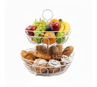 Relaxdays Alzata per frutta, 2 piani, metallo, fruttiera rotonda, bianco | HxP: 30 x 31 cm, con anello