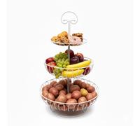 Alzata per frutta, fruttiera, cesto per frutta, 3 piani, metallo