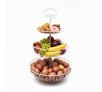 Alzata per frutta, fruttiera, cesto per frutta, 3 piani, metallo