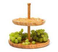 Relaxdays Alzata Portafrutta su 2 Livelli, Centrotavola, Vassoio da Portata, Struttura in bambù per Buffet, Naturale, Marrone, 25x25x24 cm