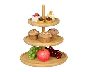 Relaxdays Alzata Portafrutta su 3 Livelli, Centrotavola, Vassoio da Portata, Struttura in bambù per Buffet, Naturale