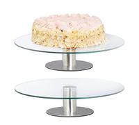 Relaxdays Alzatina Dolci, Set da 2, Vassoio Girevole in Vetro, Alzata Rotonda Ø 30cm, Trasparente Argentato, Acciaio Inox