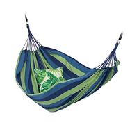 Relaxdays Amaca da Giardino in Cotone, LxP 150x190 cm, Sedia Sospesa con Moschettone, Custodia, Fino a 300 kg, Blu Verde, Poliestere
