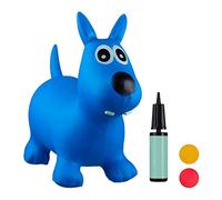 Relaxdays Animale Cavalcabile Cagnolino, Giochi Gonfiabili per Bambini, BPA-free, Fino a 50 kg, Pompa Inclusa, Blu