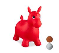 Relaxdays Animale Cavalcabile Cavallo, Giochi Gonfiabili per Bambini, BPA-free, Fino a 50 kg, Pompa Inclusa, Rosso
