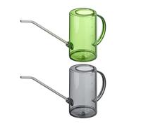 Relaxdays Annaffiatoio per Piante d'Appartamento, in Set da 2, 1 L, Plastica e Acciaio Inox, Collo Lungo, Grigio Verde