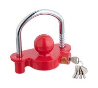 Relaxdays Antifurto per Rimorchio, Blocco per Auto, Dispositivo di Protezione per Caravan Lucchetto con 5 Chiavi, Rosso, Alluminio, 15 x 15,5 x 7,5 cm