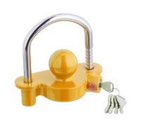 Relaxdays Antifurto per Rimorchio, Blocco per Auto, Dispositivo di Protezione per Caravan Lucchetto con 5 Chiavi, Giallo, Ferro, 15 x 15,5 x 7,5 cm