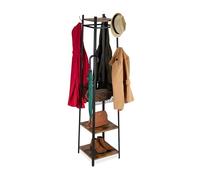 Relaxdays Appendiabiti, 3 ripiani e 8 ganci, HLP 181x43x43 cm, appendiabiti con cesto, ingresso, metallo, nero e marrone