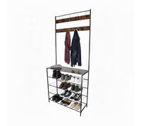 Relaxdays Appendiabiti, 4 Ripiani per Scarpe, 2 Barre con Ganci, H 190 x L 80 x P 30 cm, Ferro, Nero/Brown, Fibra di Legno, 190 x 80 x 30 cm