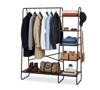 Appendiabiti piantana porta abiti con scarpiera 6 ganci metallo effetto legno