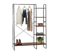 Relaxdays Appendiabiti, 6 ripiani, 6 ganci, stile industriale, 160x120x45 cm, per ingresso, nero/marrone