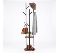 Relaxdays Appendiabiti 8 Ganci 2 Ripiani, Marrone | per ingresso e guardaroba, MDF e ferro, HxLxP: 175 x 40 x 40 cm