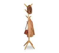 Relaxdays Appendiabiti in Bambù, 8 Ganci, Design Moderno ad Albero, HxBxT: 179 x 40,5 x 40,5 cm, Color Legno Naturale