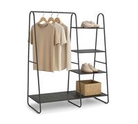 Relaxdays Appendiabiti da Terra, HxLxP: 150x100x39 cm, Metallo, Stand con 5 Ripiani Aperti, Guardaroba Portascarpe, Nero