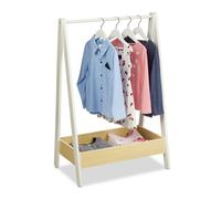 Relaxdays Appendiabiti per Bambini, Stand Guardaroba a Giorno, MDF e Legno, HLP 99x64,5x42,5 cm, Bianco Marrone Naturale, Fibra