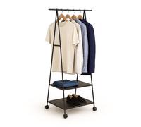 Relaxdays Appendiabiti con Rotelle, HxLxP: 160x55x42 cm, Metallo e Tessuto, Stand con Ripiani Porta Scarpe, Nero
