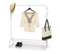 Relaxdays Appendiabiti da Ingresso, Guardaroba Asta Appendi Abiti, 2 Ripiani e 8 Ganci, HLP 158x110x40 cm, Ferro, Bianco