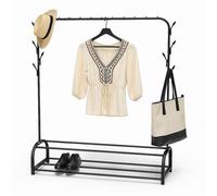Relaxdays Appendiabiti da Ingresso, Guardaroba Asta Appendi Abiti, 2 Ripiani e 8 Ganci, HLP 158x110x40 cm, Ferro, Nero