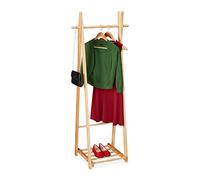 Relaxdays Appendiabiti con Ripiano Portascarpe, Guardaroba con Asta, Autoportante, 153 x 62 x 45 cm, in Legno, Naturale