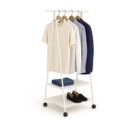 Relaxdays Appendiabiti con Rotelle, HxLxP: 160x55x42 cm, Metallo e Tessuto, Stand con Ripiani Porta Scarpe, Bianco