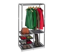 Relaxdays Appendiabiti con Scarpiera, 160x84x43 cm, Guardaroba con Ripiani per 10 Paia di Scarpe, Asta Attaccapanni,Nero, Ferro, 1 pz