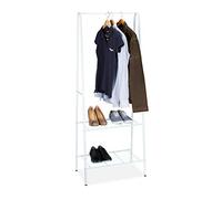 Relaxdays Appendiabiti con Scarpiera, HxLxP: 160 x 61,5 x 38 cm, Attaccapanni Metallo Ripiano Portascarpe Ganci, Bianco