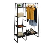 Relaxdays Appendiabiti da Ingresso, Guardaroba Appendi Abiti, Ripiani e Asta, HLP 151x100x41 cm, Metallo e Tessuto, Nero, Ferro