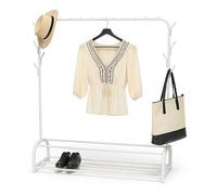 Relaxdays Appendiabiti da Ingresso, Guardaroba Asta Appendi Abiti, 2 Ripiani e 8 Ganci, HLP 158x110x40 cm, Ferro, Bianco