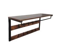 Relaxdays Appendiabiti da parete, 10 ganci, ripiano e barra, 42x80x30 cm, industriale, MDF/metallo, marrone/nero