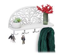 Relaxdays Appendiabiti da Parete con Mensola, Design Antico, 4 Ganci Doppi, Portaoggetti, Ghisa, 23x39x11,5 cm, bianco