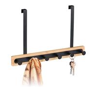 Relaxdays Appendiabiti da Porta, 2 cm, Attaccapanni bambù e Acciaio, 6 Ganci Appendi Abiti Salvaspazio, Nero