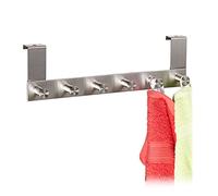 Relaxdays Appendiabiti da Porta, Gancetti Sopraporta in Acciaio, 6 Ganci, Ante Spessore da 1,8cm,da Appendere, Argento