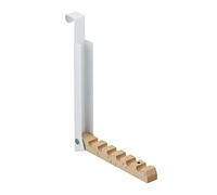 Relaxdays Appendiabiti da Porta Pieghevole, 6 Ganci, da Appendere, per Porte Spesse 2 cm, in Metallo e Legno, Bianco, Ferro, H x L x P: 21 x 2,5 x 18 cm ca