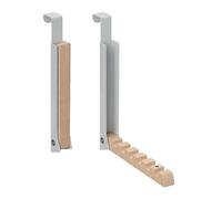 Relaxdays Appendiabiti da Porta Pieghevole, 6 Ganci per Appendere Grucce, per Porte Spesse 2 cm, Metallo e Legno, Grigio, Ferro, 21 x 2,5 x 18 cm